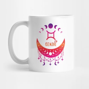 Rainbow Ombre Moon Phases and Gemini Zodiac Symbol Mug